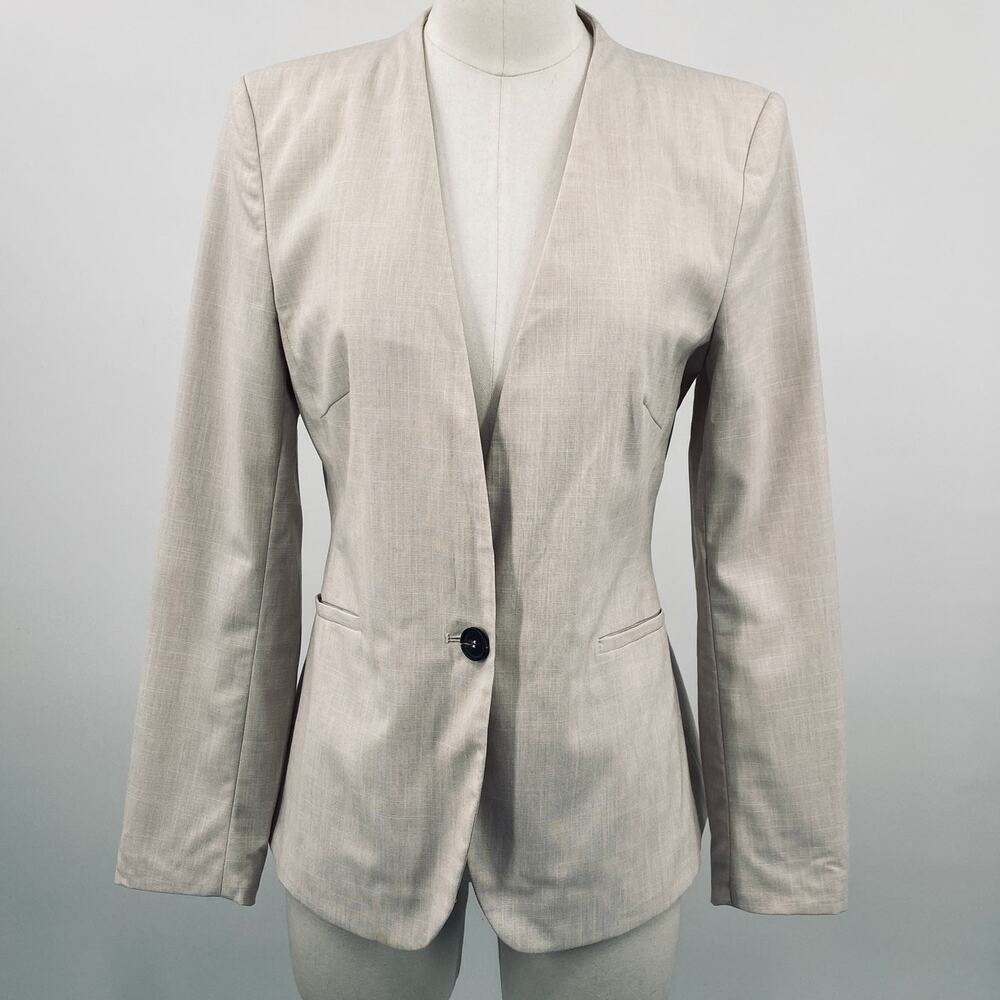 Zara Basic Blazer Single Button Collarless Woven … - image 3